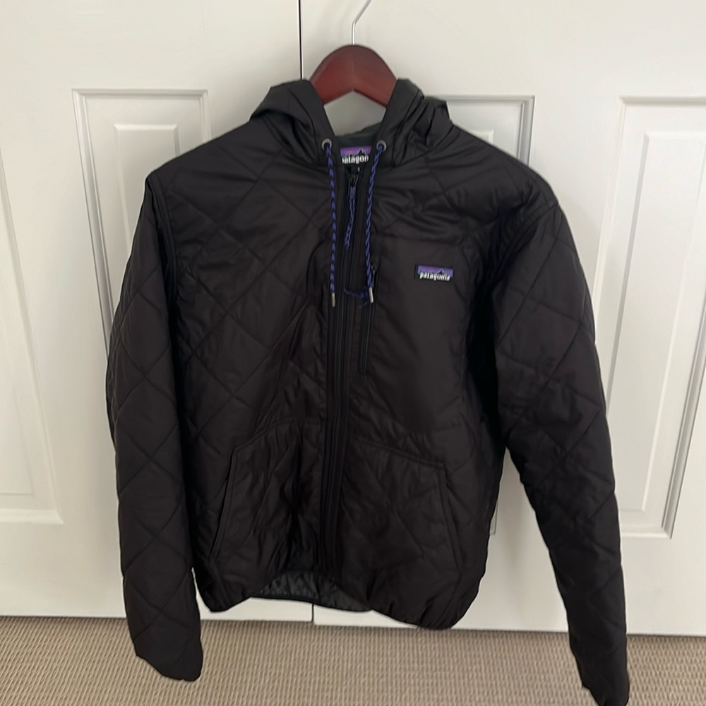 Patagonia Diamond Quilted Jacket Hood Black Men's Size S Lightweight Puffer Zip